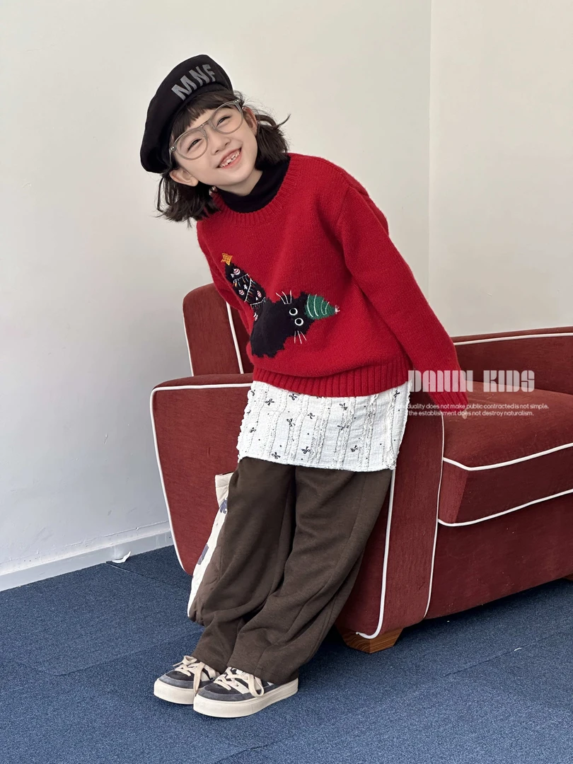 【嗒囜】女童韩版时尚百搭宽松套头毛衣儿童洋气秋冬红色圆领针织衫