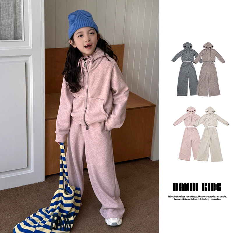 【嗒囜】 女童春秋季长袖外套+阔腿裤洋气套装中大童休闲运动两件套