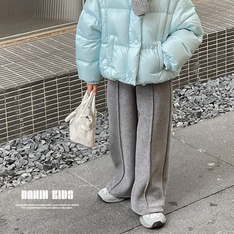 【嗒囜】239037男女童秋冬韩版时尚百搭加绒直筒裤中大童宽松阔腿