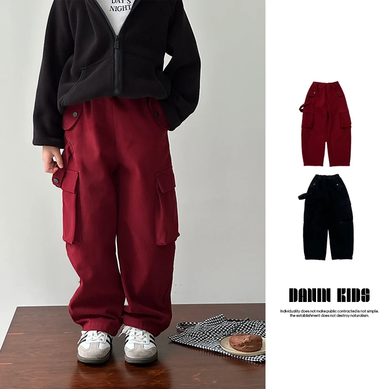 【嗒囜】男女童冬季时尚百搭加绒工装裤儿童松紧腰宽松休闲裤长裤