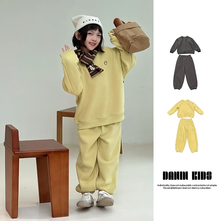 【嗒囜】儿童秋冬季百搭时尚休闲运动加绒两件套圆领卫衣束脚裤套装