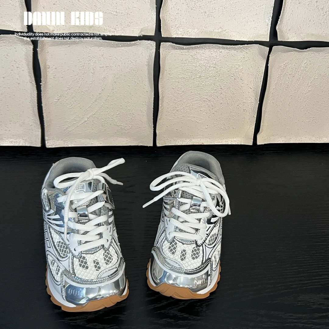 【嗒囜】童鞋时尚春秋季双层网透气百搭运动鞋中大童厚底白色休闲鞋