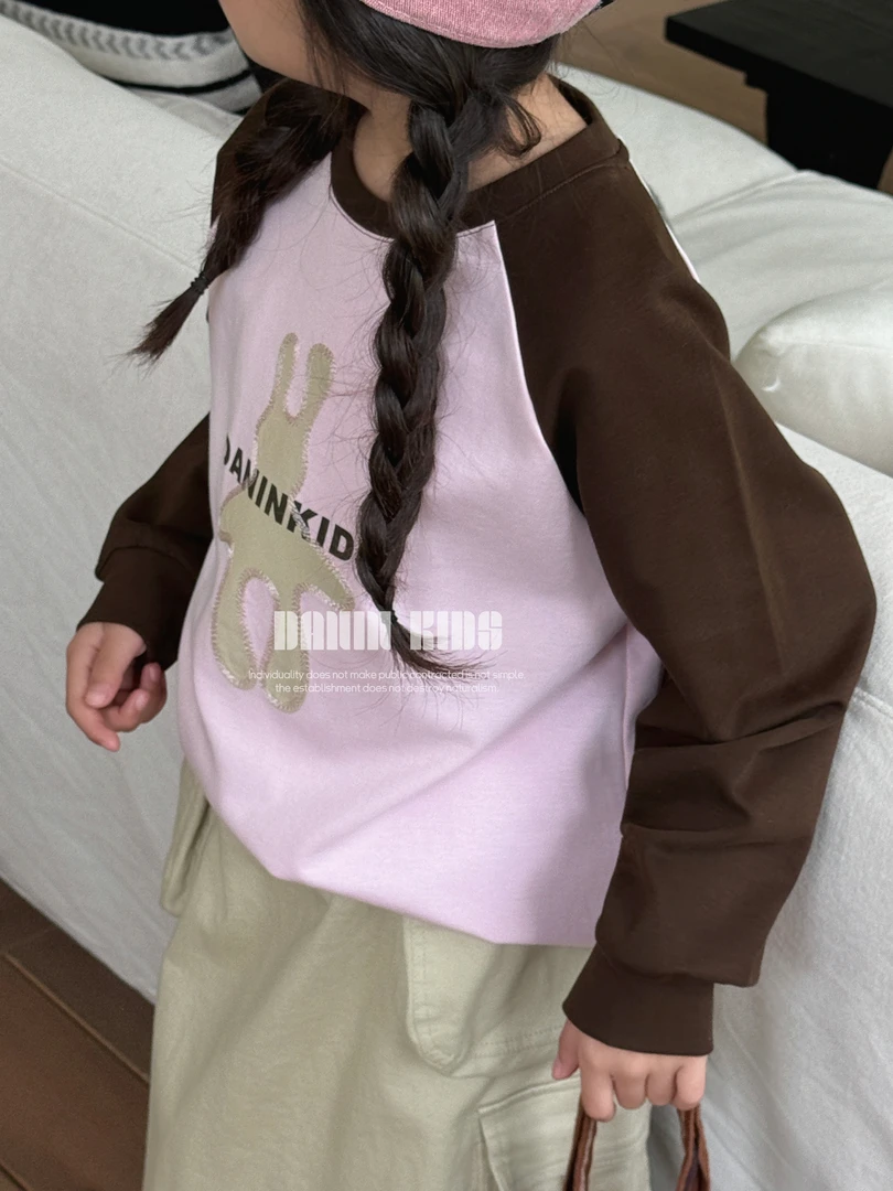 【嗒囜】女童时尚百搭撞色拼接插肩袖卫衣中大童宽松版印花长袖上衣