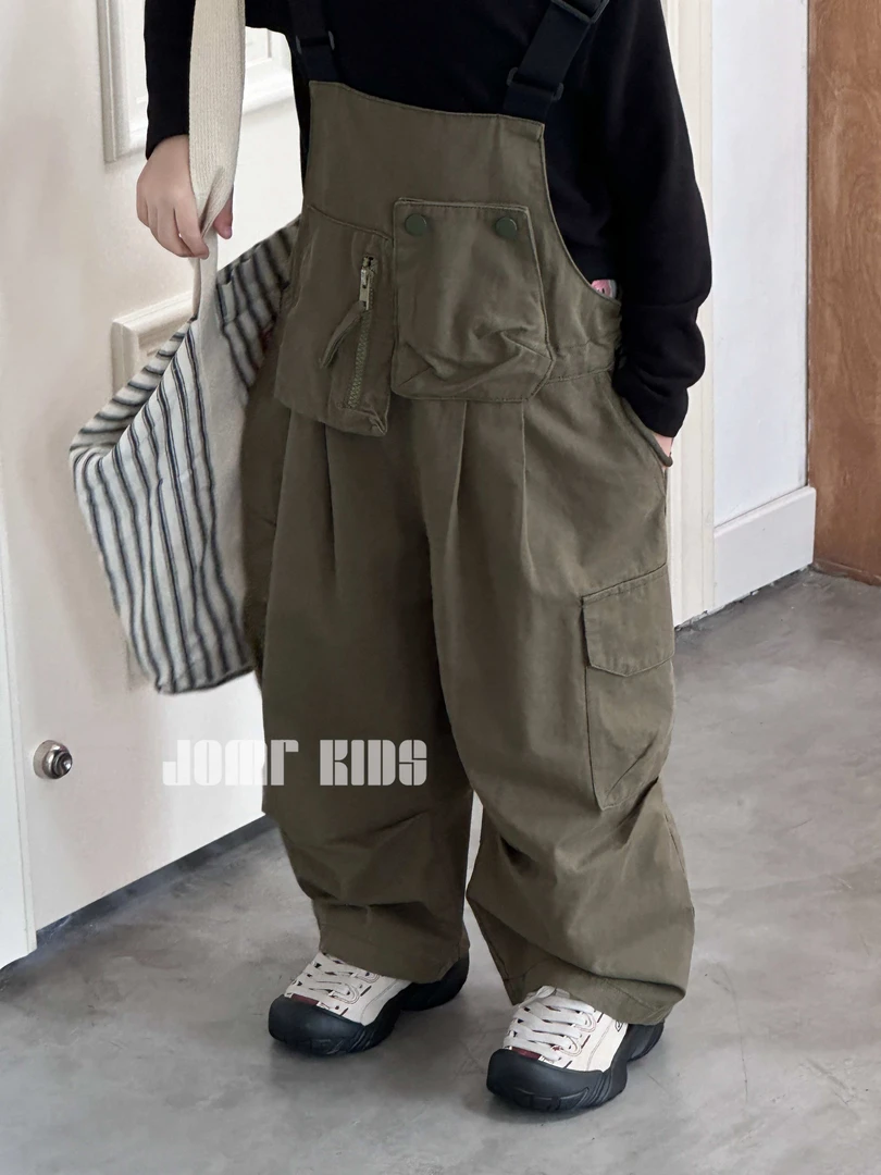 时髦童装女童韩版宽松时尚百搭牛仔背带裤中小童肩带可调节背带裤