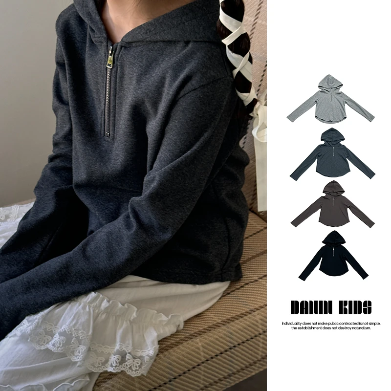 【嗒囜】 男女童春秋季半拉链套头连帽打底衫儿童时尚百搭长袖卫衣