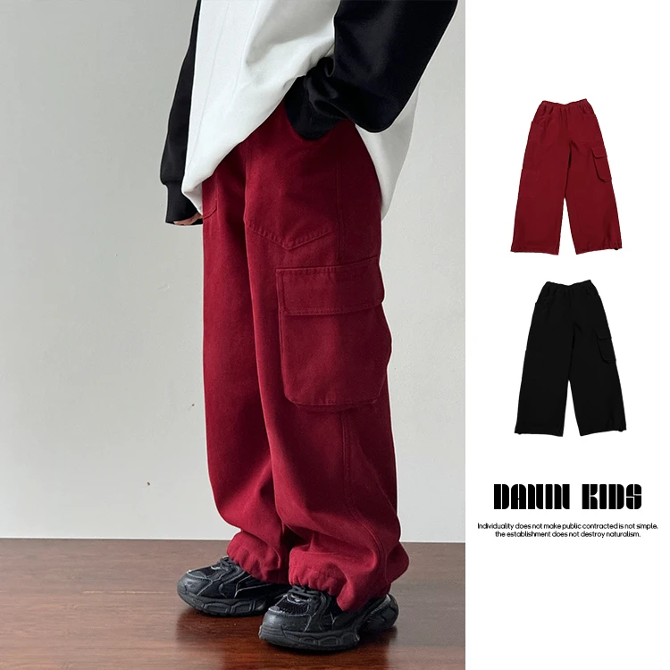 【嗒囜】女童冬季宽松百搭加绒工装裤儿童时尚松紧腰加厚休闲阔腿裤