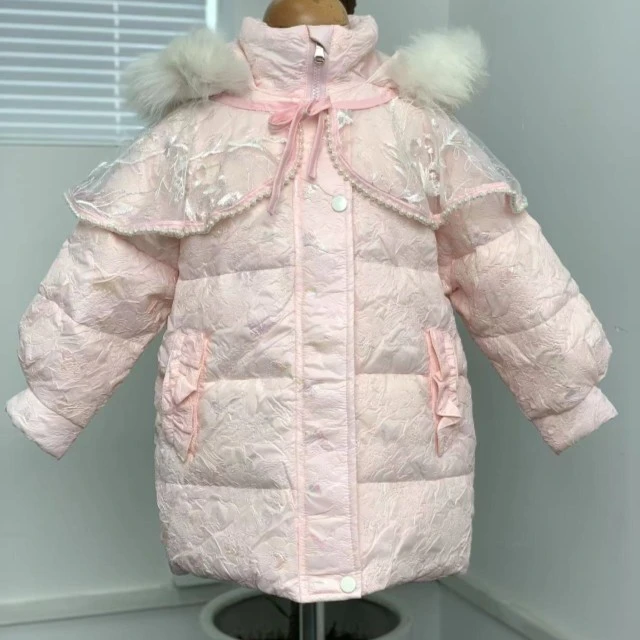女童粉红色花纹羽绒服4203小女孩羽绒服