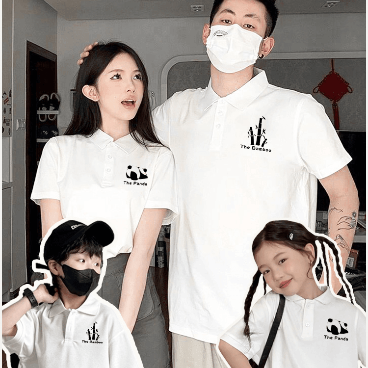 酱紫爱 亲子装2024新款一家三口儿童POLO衫休闲时尚母女装上衣夏季熊猫