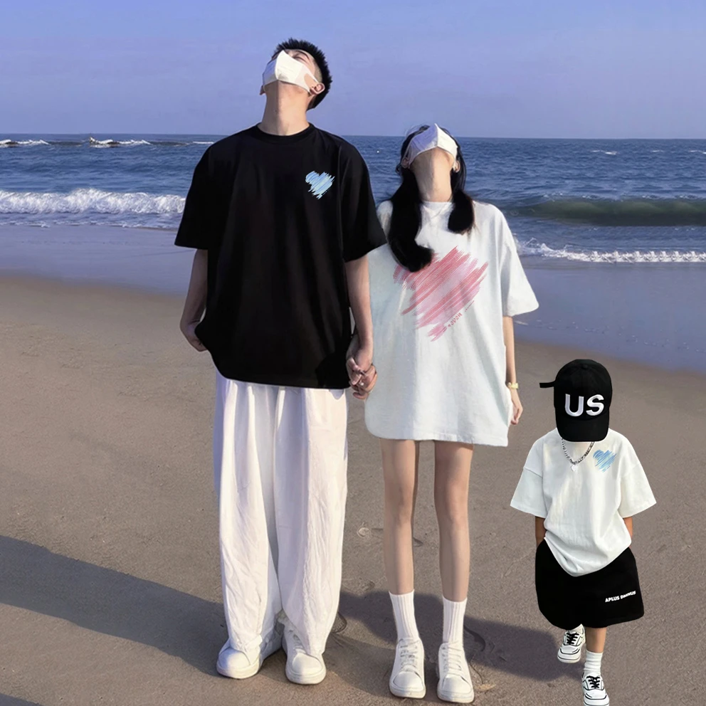 亲子装一家三口四口夏季休闲半袖短袖2025新款洋气母女装潮款爱心