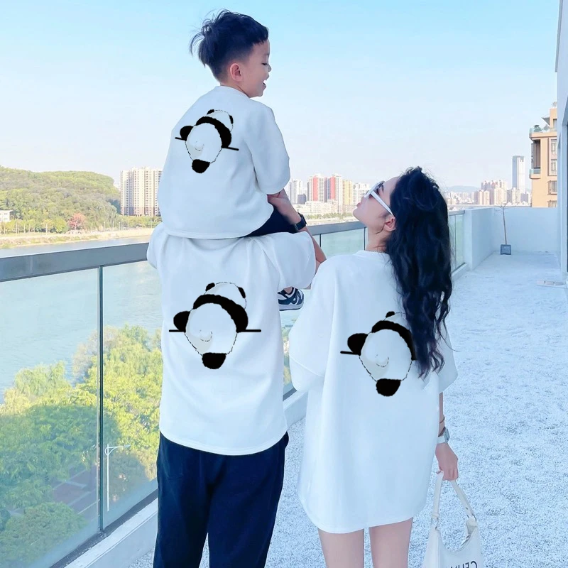 2025夏季亲子装一家三四口潮流半袖短袖T恤新款洋气母女装潮熊猫