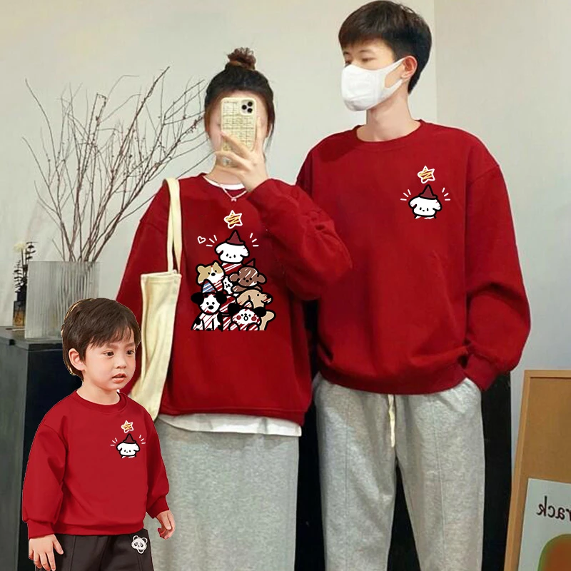 过新年红色亲子装一家三口四口春秋冬季卫衣2025新款马年童装外套