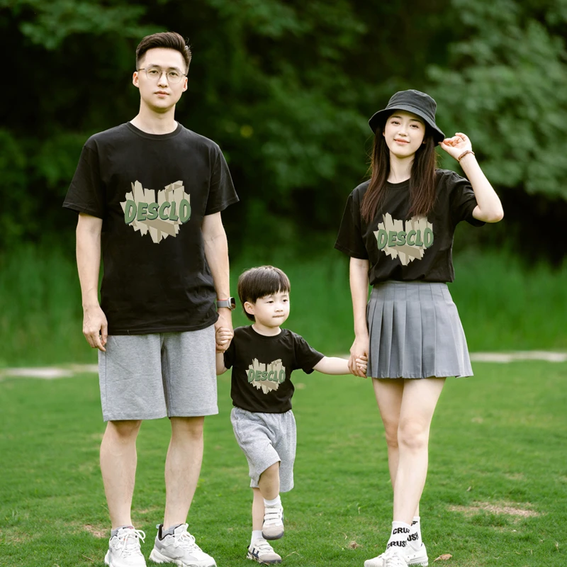 亲子装夏款2025新款一家三口四口炸街母子母女装短袖t恤儿童休闲