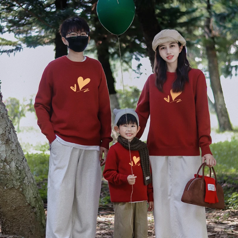 2025过新年春节拜年喜庆亲子套装一家三四口母子母女毛衣服针织衫