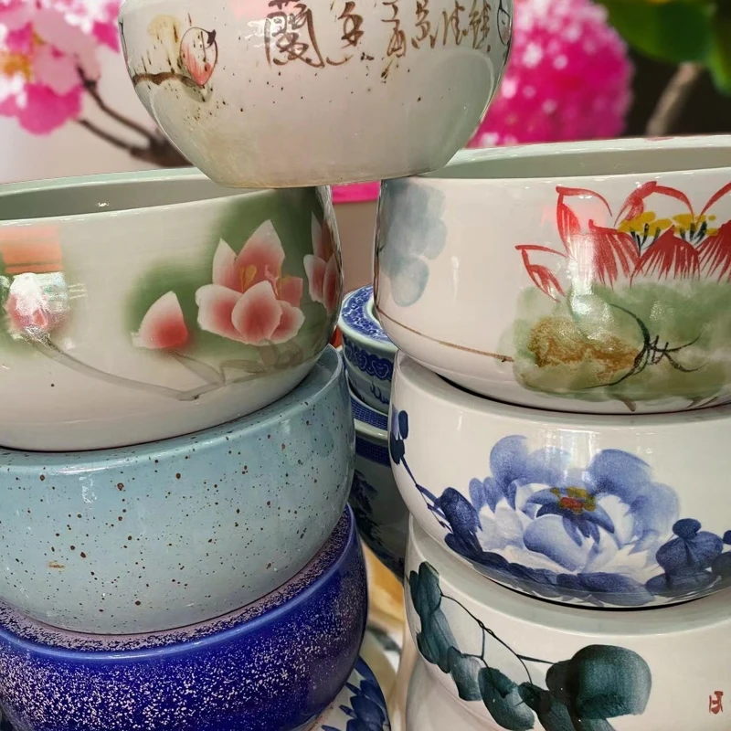 景德镇陶瓷鱼缸手绘家用大号招财金鱼缸盆睡碗莲水仙荷花盆缸养鱼