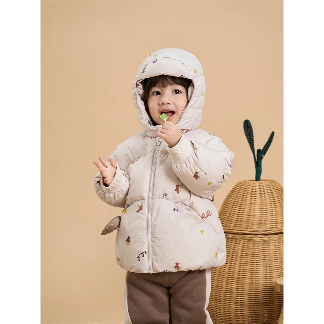 2024婴童新款口袋玩偶款保暖小童加厚儿童羽绒服韩版