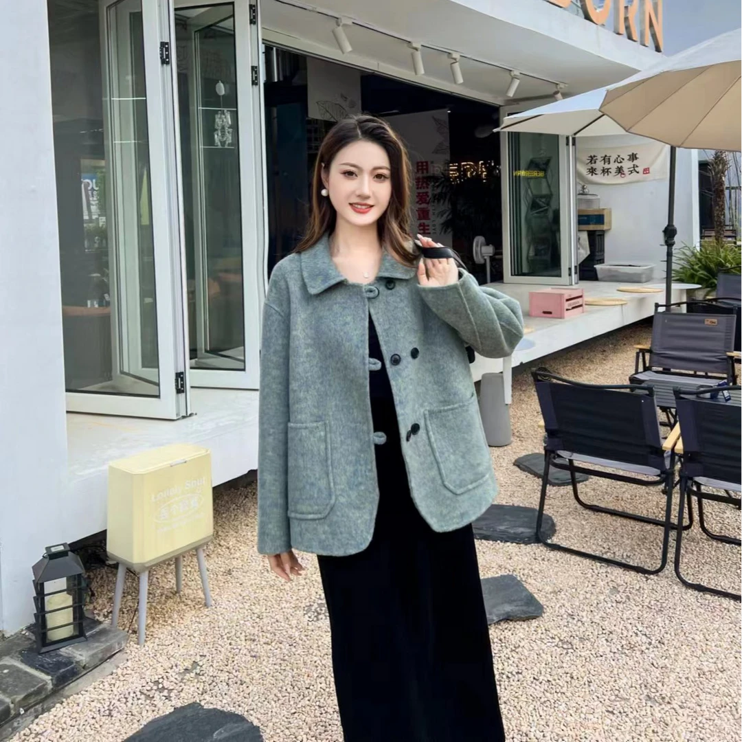 22028【薄荷曼波】高端羊毛毛呢短外套翻领小外套显瘦显高款