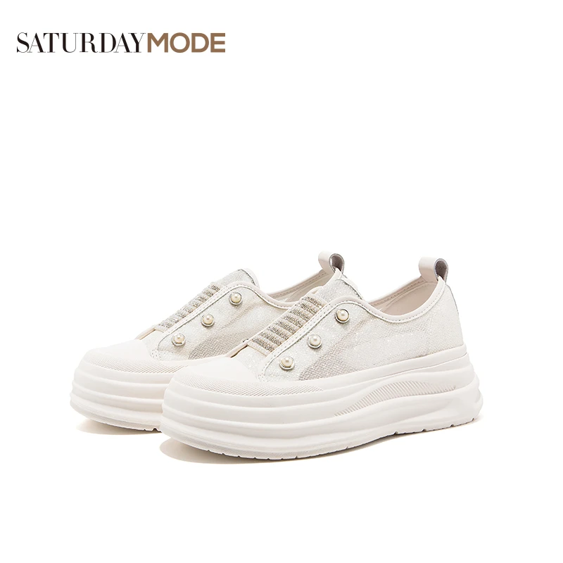 【假日恋歌】SATURDAYMODE厚底时尚女鞋春夏珍珠扣休闲鞋小白鞋
