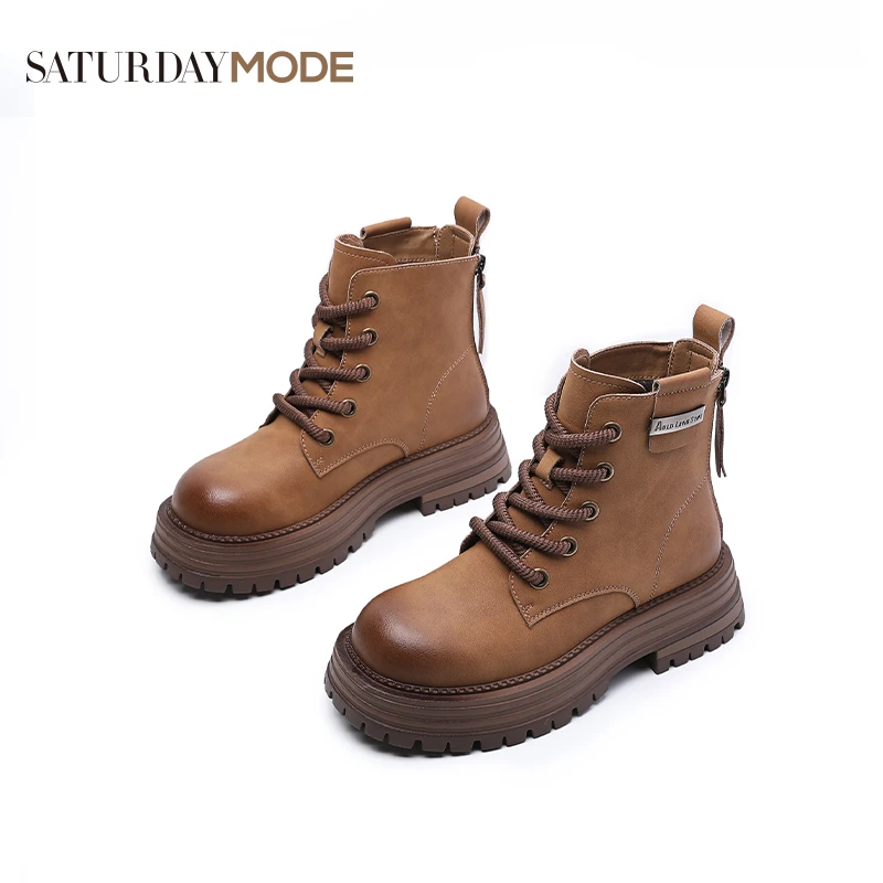 SATURDAYMODE女鞋//英伦风牛皮马丁靴秋冬百搭金属扣时尚短靴 HH