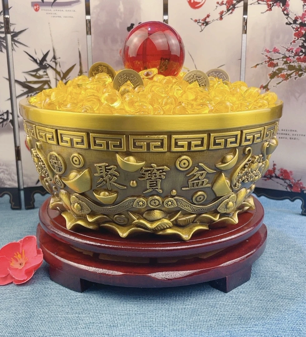 黄铜六福聚宝盆家居客厅摆件自用送礼装饰品聚宝盆摆件