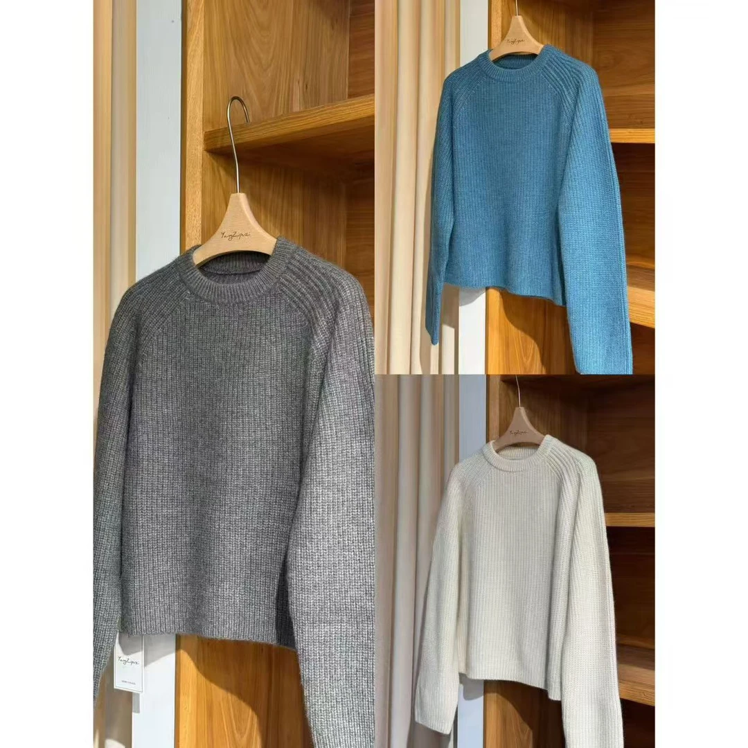 【Yangzipuzi】秋冬百搭时尚休闲纯色圆领插肩素版长袖套头毛衣