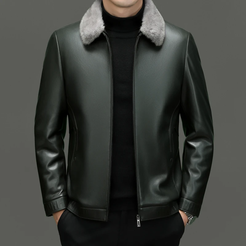 老爷车秋冬男士夹克皮衣加绒内胆高档男士休闲皮衣外套皮夹克保暖