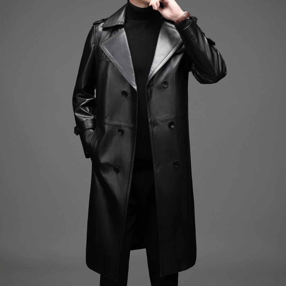 【头层牛皮】海宁秋冬季高档男士真皮皮衣长款过膝皮风衣皮大衣外套