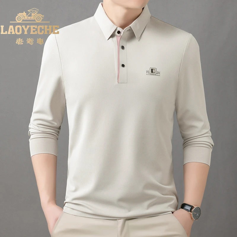老爷车【纯色无痕】男士高档商务翻领t恤透气半袖中年速干休闲POLO