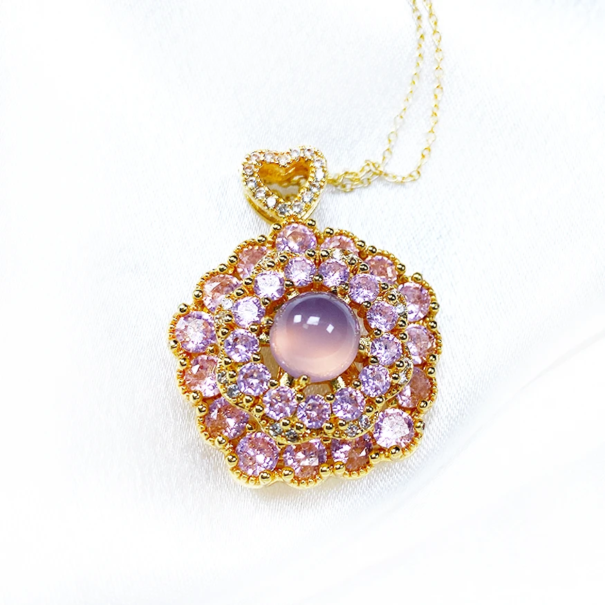 淑美（12号）镶嵌精美粉玉髓牡丹花吊坠一物一证 一件发货