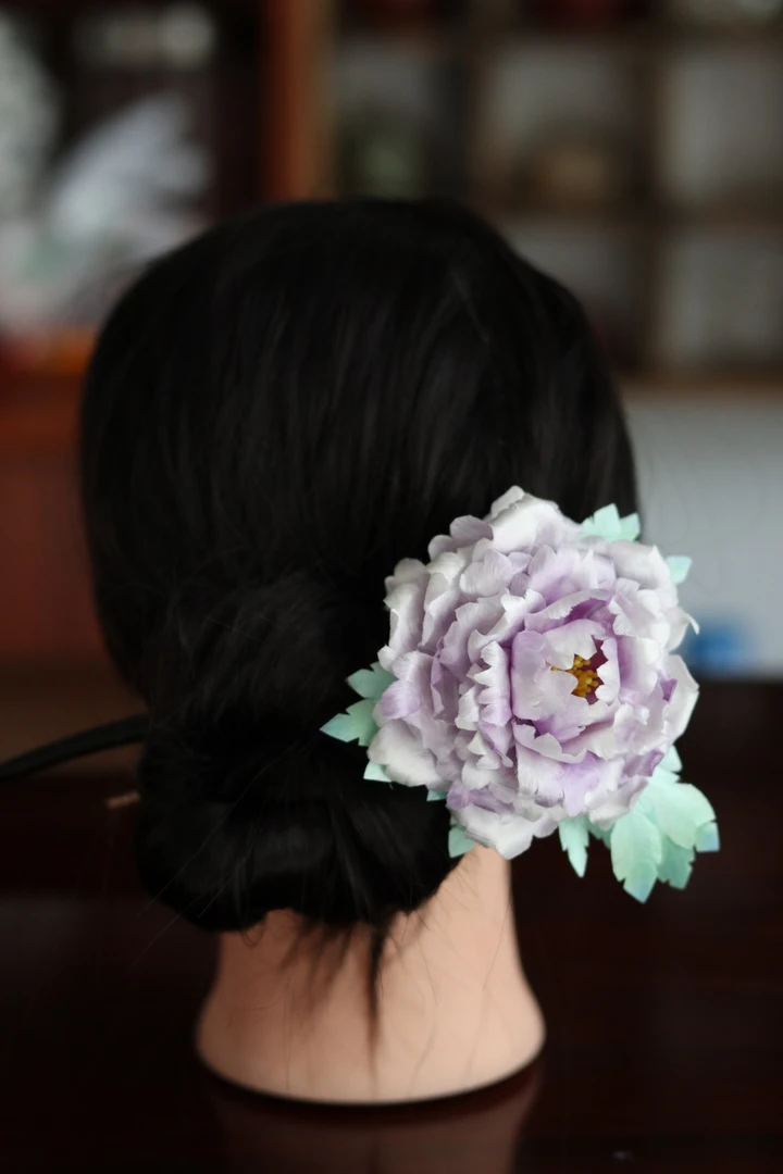 非遗绒花牡丹檀木发簪