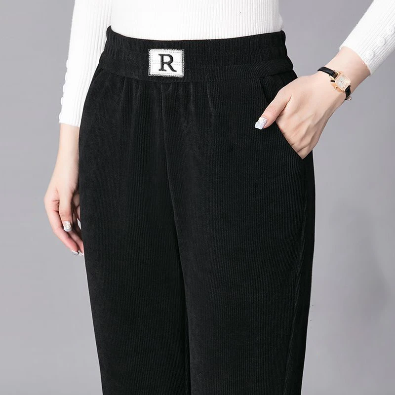 2023秋冬新款欧棉绒直筒裤加厚加绒高腰女裤宽松外穿休闲百搭显瘦