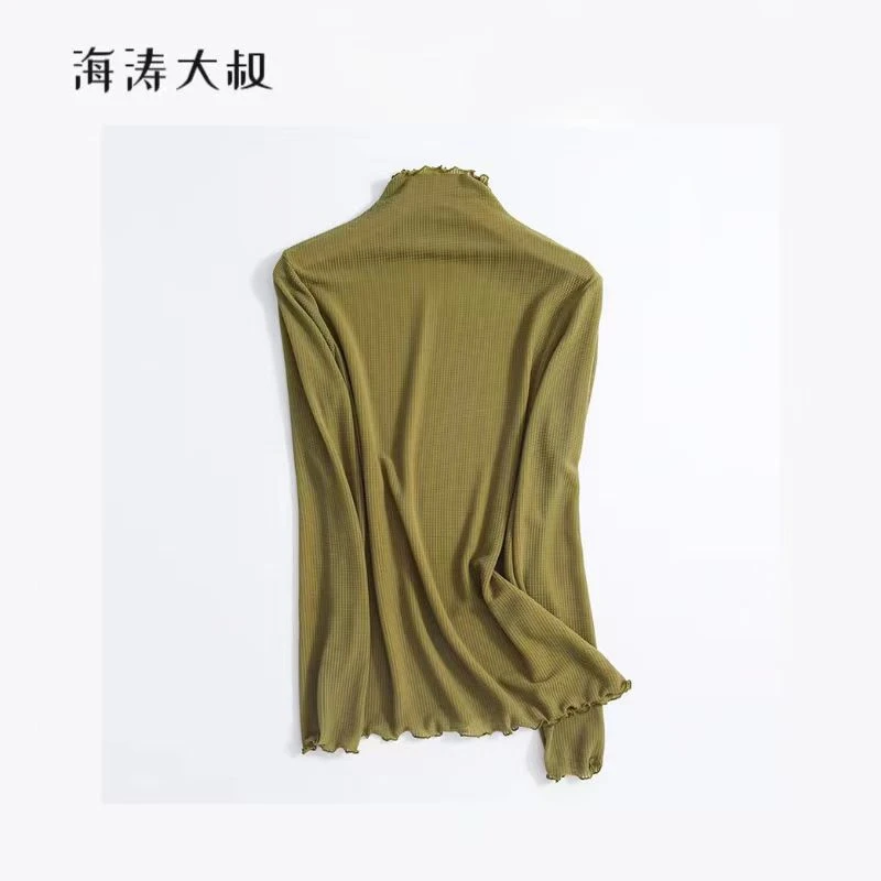 【海涛大叔】泡泡格蕾丝半高领打底衫 WA8010