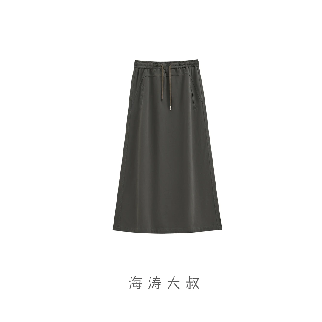 【海涛大叔】「腿型收割机」 休闲懒人裙松紧腰微A抽绳半裙 HMRD7069