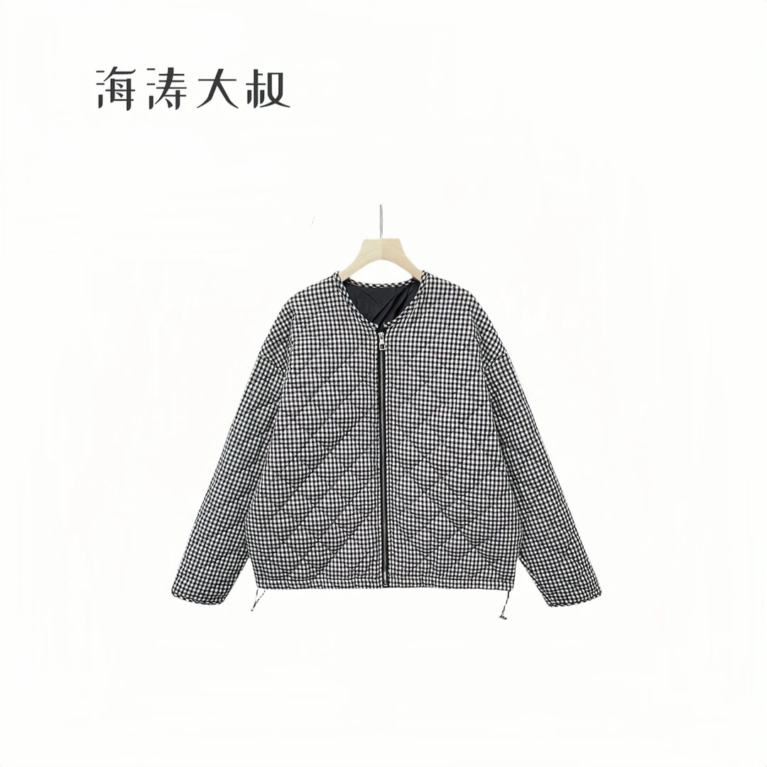 【海涛大叔】【百搭有机】复古圆领百搭格纹宽松休闲棉衣 QGZ2390