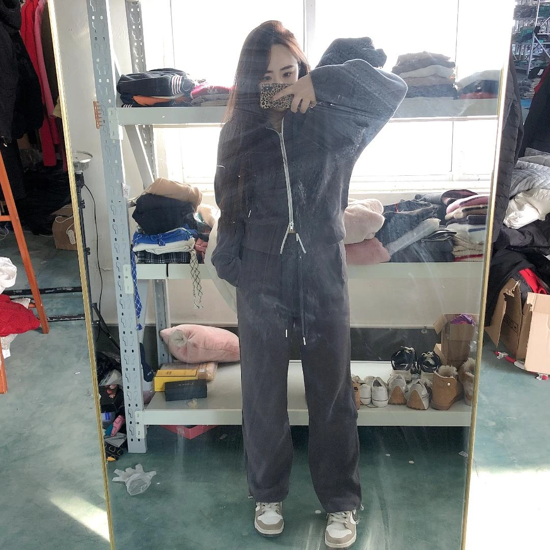 MQ608 超细双头拉链卫衣卫裤套装
