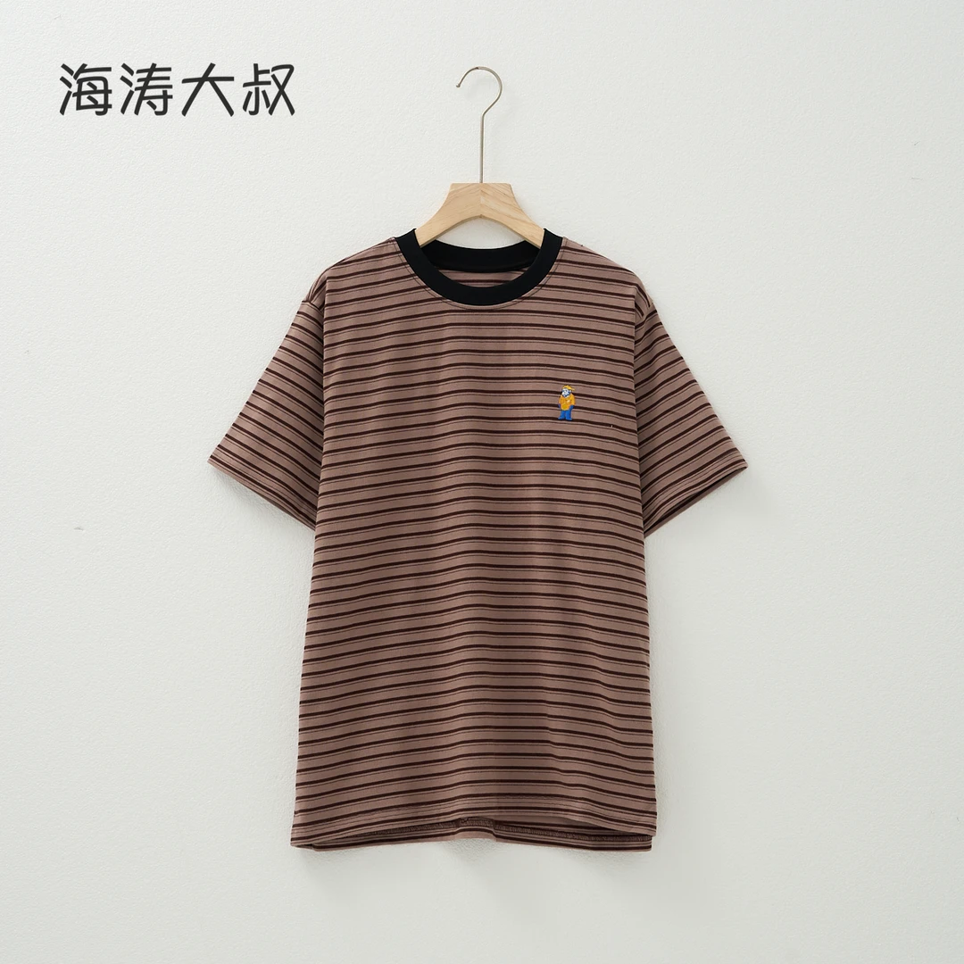 【海涛大叔】MJZ73039 刺绣人物彩色条纹情侣T恤