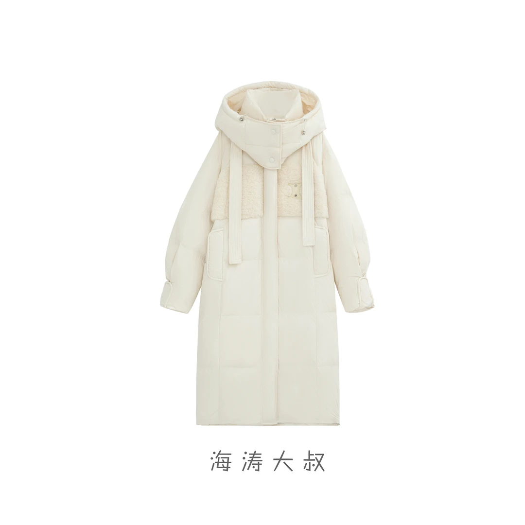 【海涛大叔】设计款大方格防风领长款连帽羽绒服 GJ8099