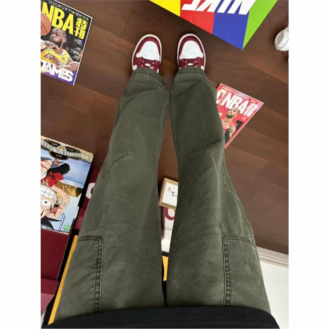 美式复古军绿色伐木工装裤男款秋冬潮牌痞帅设计感户外直筒阔腿裤