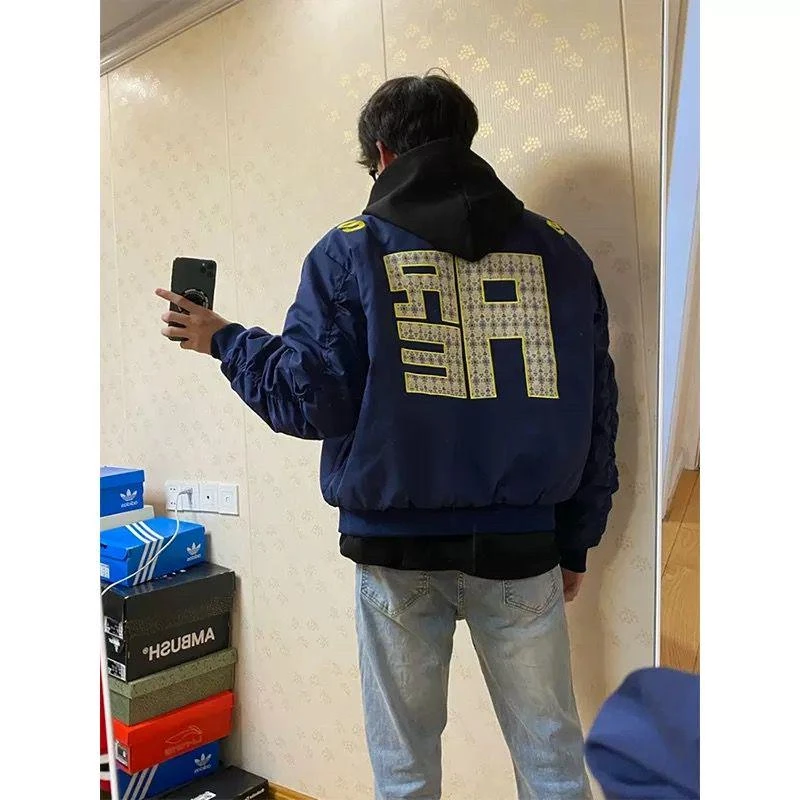 LIGGICC藏青色民族风刺绣棒球服男春季美式飞行员设计感夹克外套