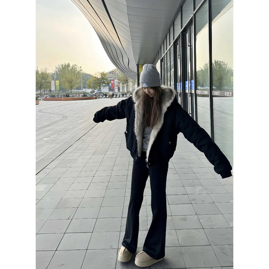 LIGGICC美式毛茸茸外套男款冬季加厚棉衣连帽毛领座山雕夹克棉服