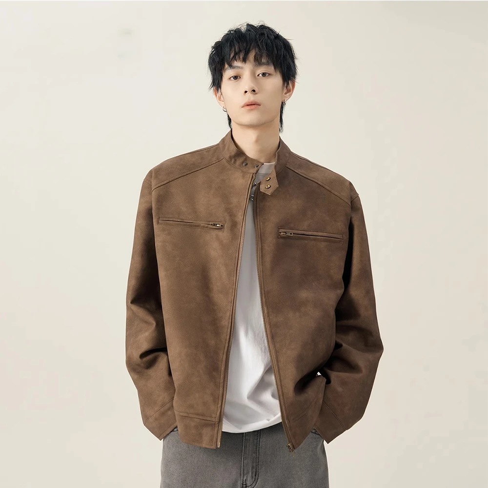 美拉德美式棕色皮衣外套男高级感cleanfi飞行夹克机车情侣棒球服