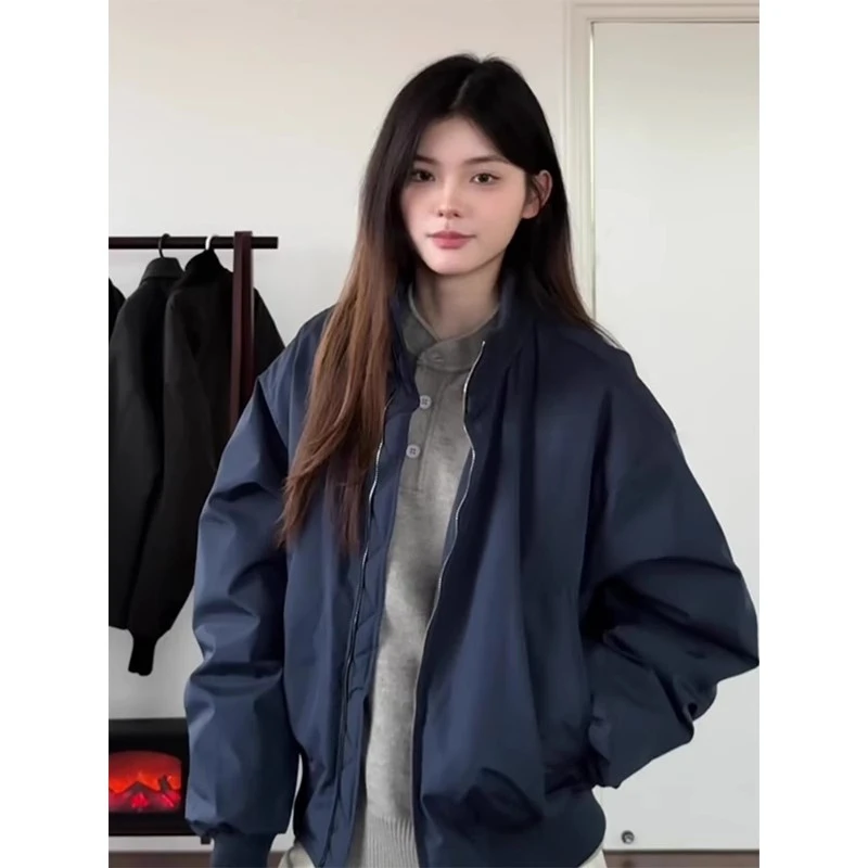 LIGGICC藏蓝色飞行员夹克棉服男冬季加厚bomber短款廓形棉衣外套