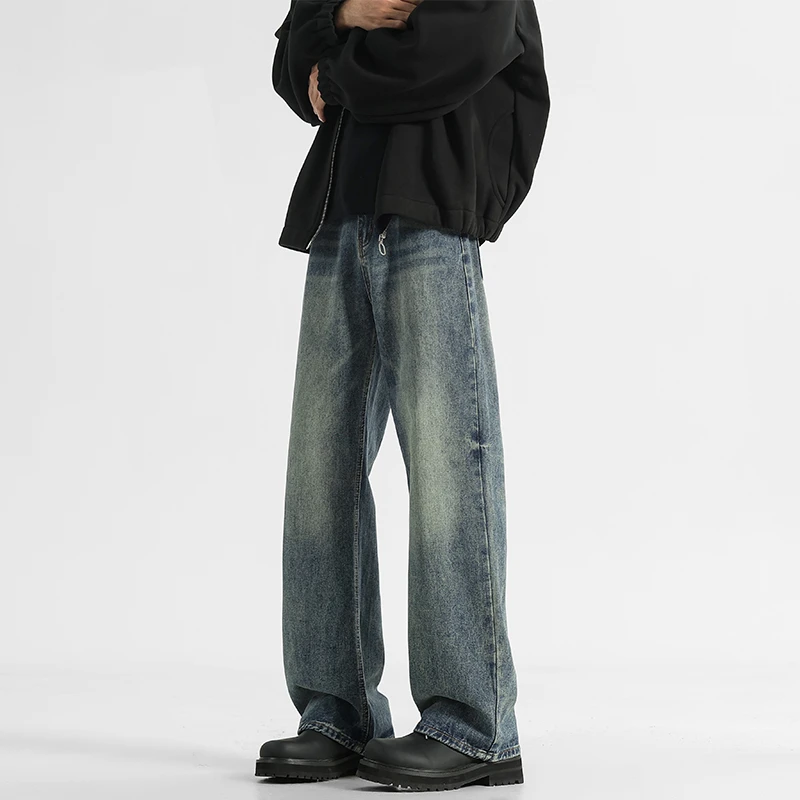 (现货现发)复古牛仔裤男阔腿宽松直筒cleanfit裤子2025春秋新款