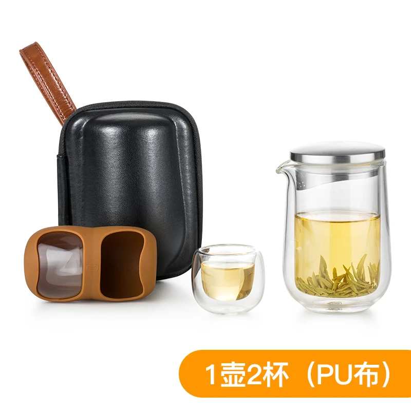 SAMADOYO/尚明旅行玻璃茶具泡茶便携车载双层防烫快客茶壶收纳杯