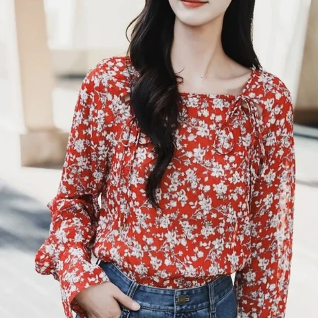 GIRDEAR/哥弟早春气质时尚碎花显瘦长袖宽松百搭衣服衬衫130012