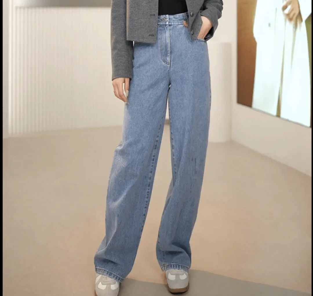 GIRDEAR/哥弟新款简约百搭宽松遮肉萝卜型高腰牛仔裤1100513