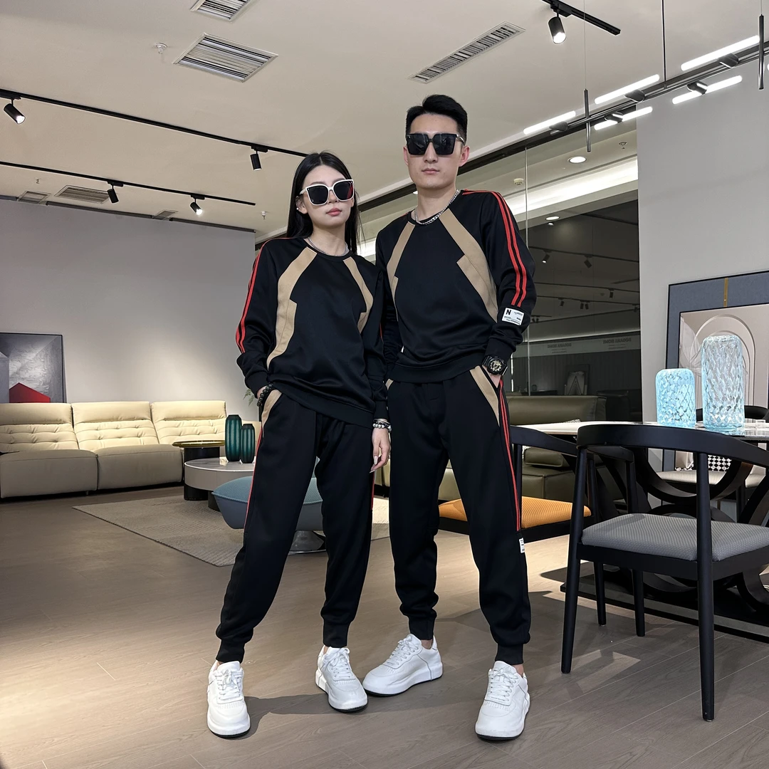 CGOOI 春秋新款休闲套装男女情侣同款大码拼接风格卫衣卫裤一套