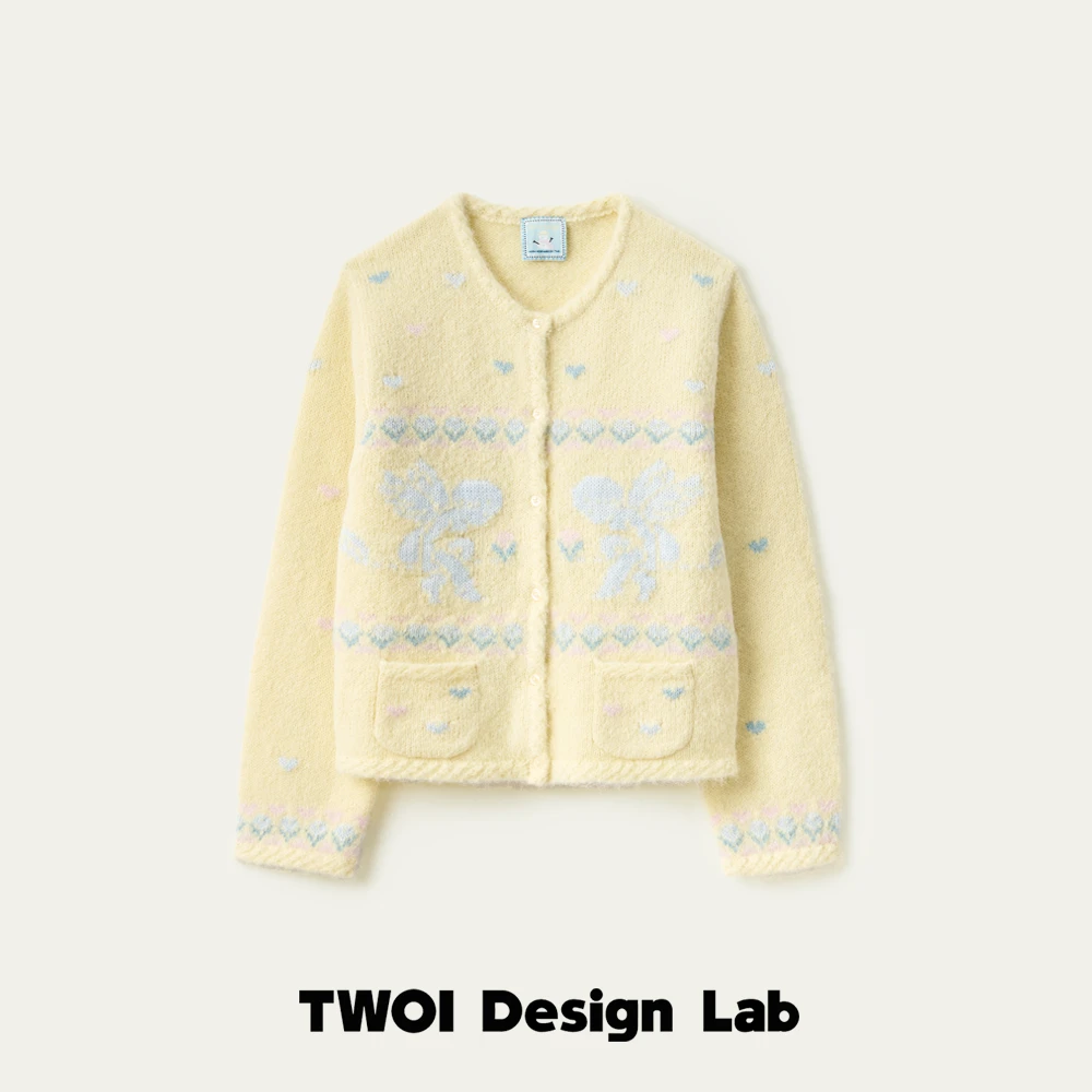 TWOI Design Lab"婴儿·费尔岛系列"「奶油黄小天使羊驼开衫毛衣」