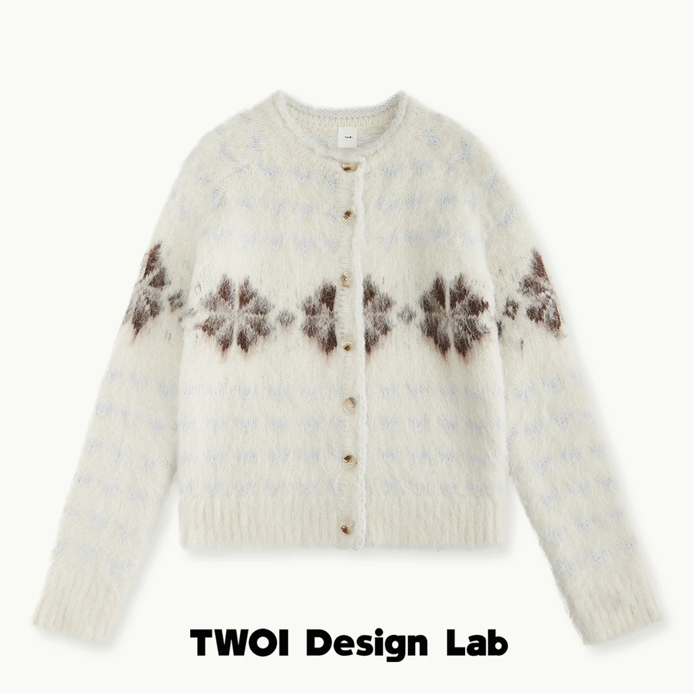 TWOI Design Lab "费尔岛系列" 「氧气雪花羊驼毛复古感圆领毛衣」