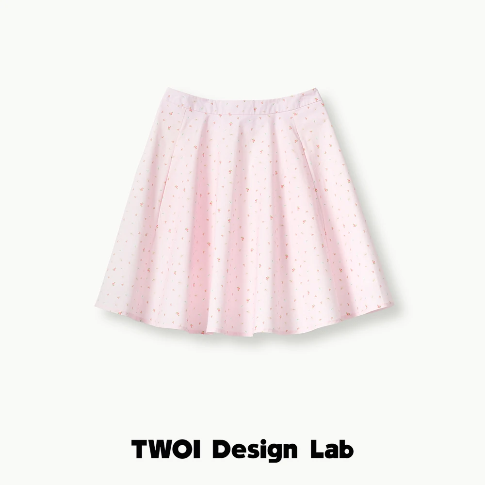 TWOI Design Lab "超显瘦！"「奶油粉荷叶边碎花半裙」