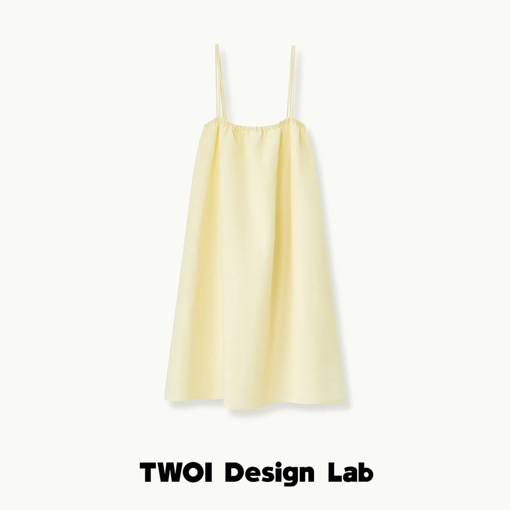 TWOI Design Lab "一片式剪裁"「棉麻奶油黄吊带裙」